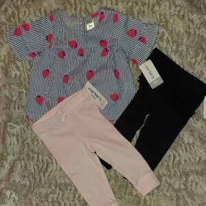 🍓Carter's Blue Striped Strawberry Top & Leggings